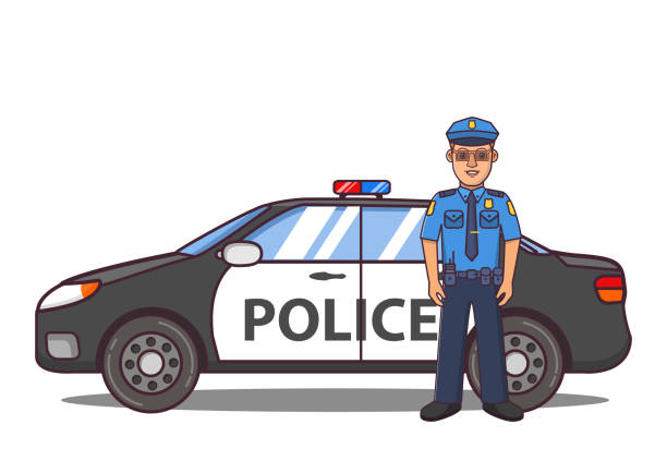 Ilustración de Personaje De Dibujos Animados De Oficial De Policía Vista  Lateral De Coche De La Policía Vehículo De Patrulla De Los Servicios De  Emergencia Baliza y más Vectores Libres de Derechos