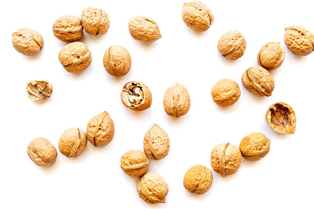 istock whole walnuts scatter with two cracked nuts isolated on white 1033244838