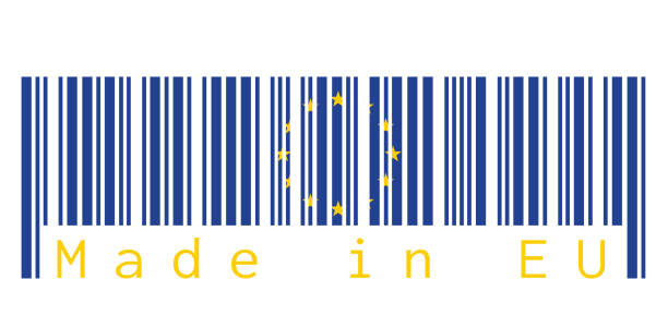 ilustrações de stock, clip art, desenhos animados e ícones de barcode set the color of european union flag, the blue color and yellow star on white background with text: made in eu. - european union flag flag backgrounds star shape