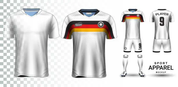 Vector illustration of Soccer Jersey and Football Kit Presentation Mockup, The T-shirt Front and Back View and it is Fully Customization Isolated on Transparent Background, Can be used as a template with your own design.