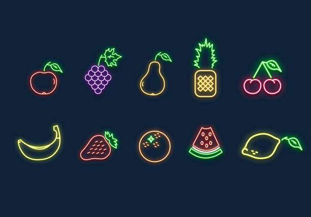 istock Vector neon fruits. Fancy isolated food icons. 1033261760