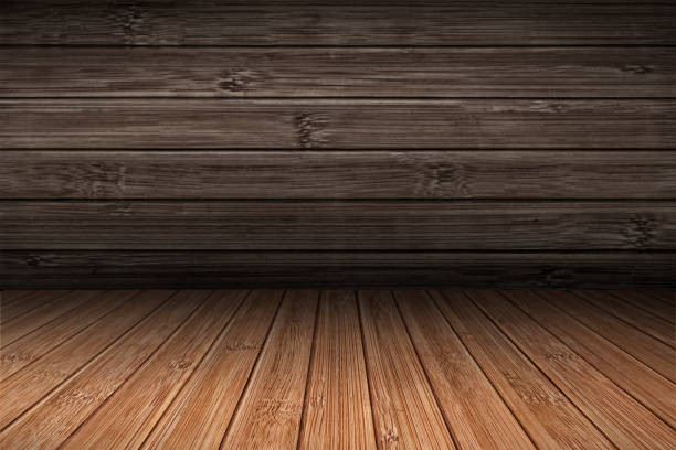 istock Theater Stage With Slatted Rustic Bamboo Flooring and Vignette Backdrop 1033267508