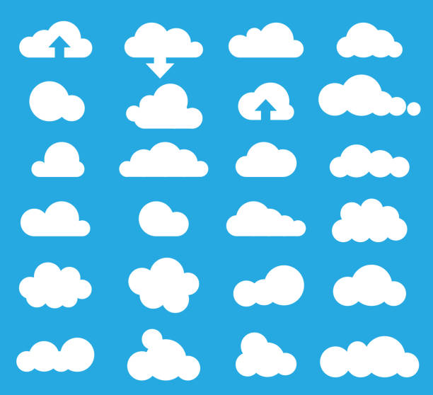 illustrazioni stock, clip art, cartoni animati e icone di tendenza di set di icone nuvole meteo, vettore - cloud computing