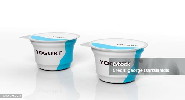 Two Yogurts Isolated On White Background 3d Illustration Stock Photo - Download Image Now