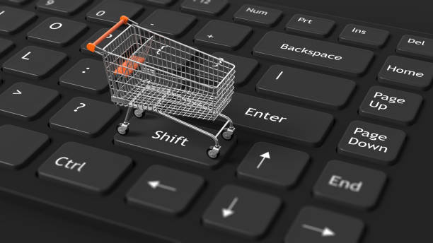 istock Empty shopping cart on keyboard 1033273004