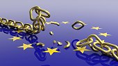 3D rendering of unchained chain against of eu flag