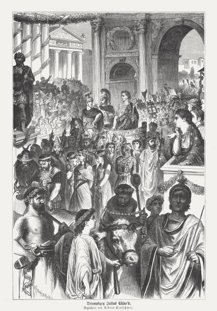 bildbanksillustrationer, clip art samt tecknat material och ikoner med triumf av romerska kejsaren julius caesar, träsnideri, publicerad 1876 - ancient rome forum