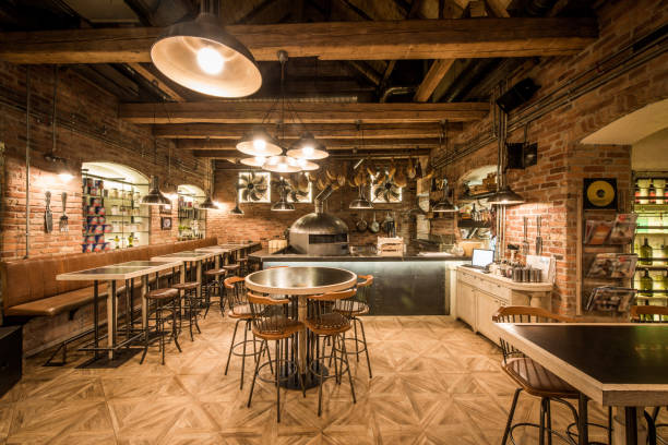 istock Rustic wooden interior of pizzeria restaurant 1033274194