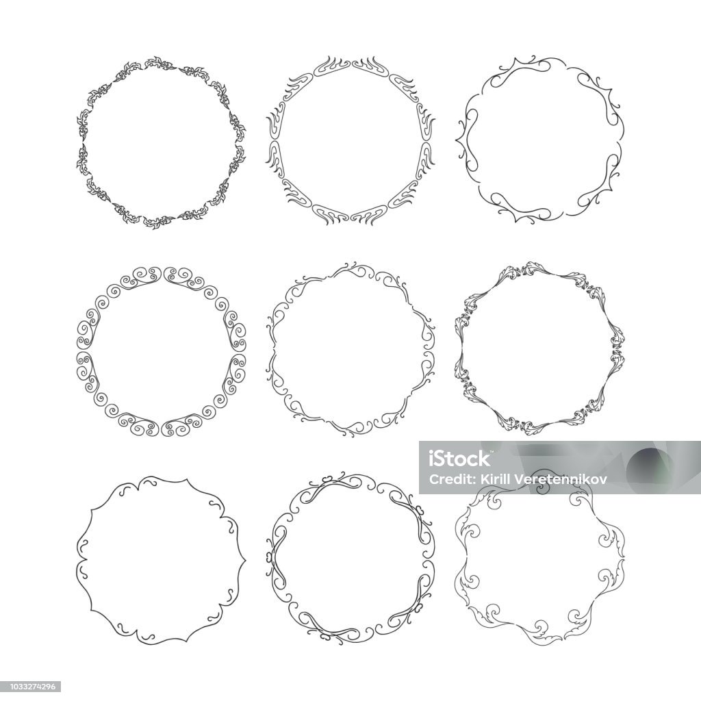 Round Frame Design Drawing Hand Drawn Set Of Round Frames Vector Isolated Fancy Design Elements ...