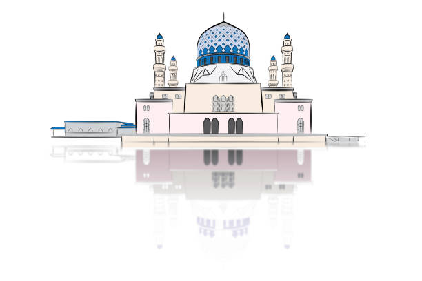 kota kinabalu stadt moschee abbildung - kota kinabalu illustrations stock-grafiken, -clipart, -cartoons und -symbole