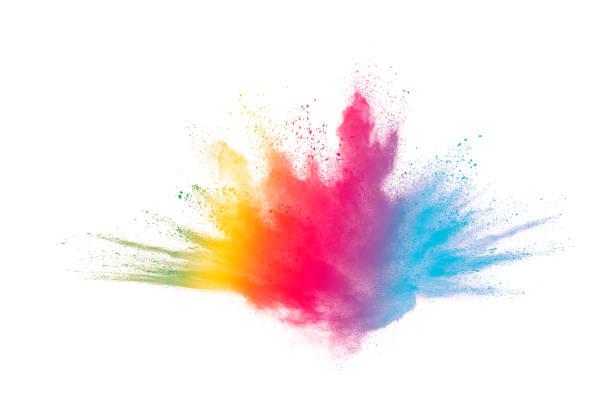 istock Freeze motion of colored powder explosions isolated on white background 1033278400