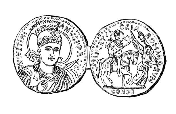 고 대 로마 동전 황제 decius 보여주는 - coin roman ancient rome stock illustrations