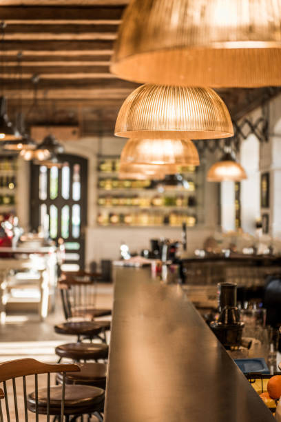 istock Bar countr with ceiling lamps mock up 1033284088