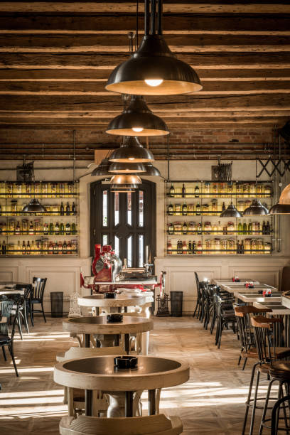 istock Liggts and seats in restaurant 1033284150