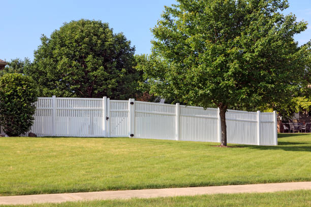 istock White vinyl fence across a yard 1033284320