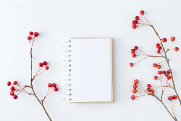 istock Mockup notebook and branch with small red apples 1033284940