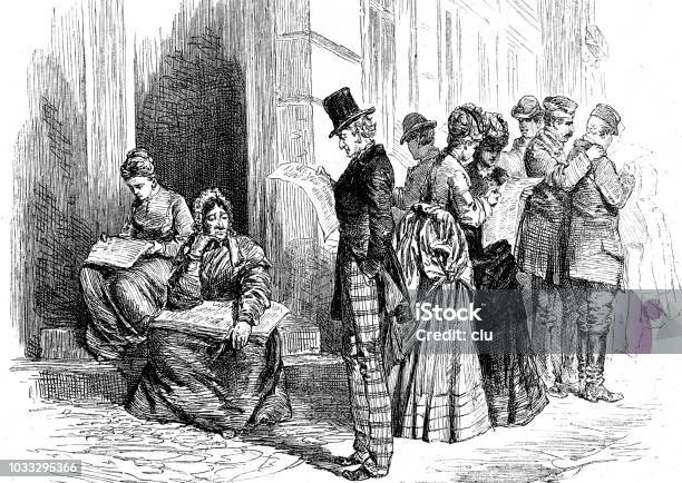 Women Sell Daily Newspapers On The Street Stock Illustration - Download Image Now - 1890-1899, 1898, 19th Century