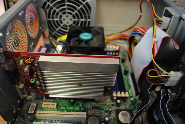 istock Motherboard and video card inside the computer 1033295436