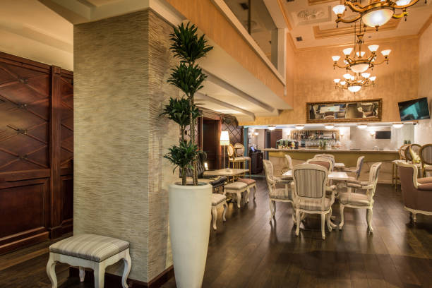 istock Retaurant interior and flover pot next to pillar 1033299006