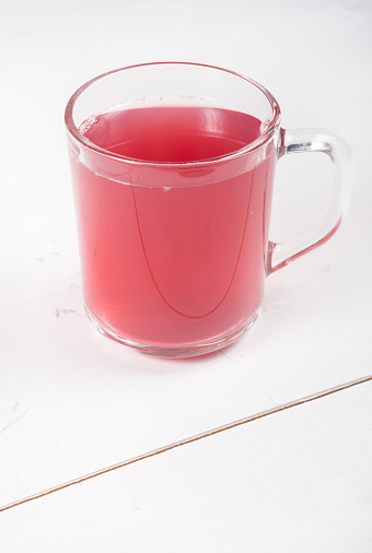 Traditional russian kissel drink in a glass mug