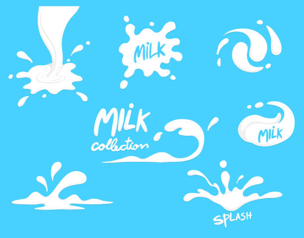 bildbanksillustrationer, clip art samt tecknat material och ikoner med mjölk splash insamling, uppsättning, vektor, klar bakgrund - plaska illustrationer
