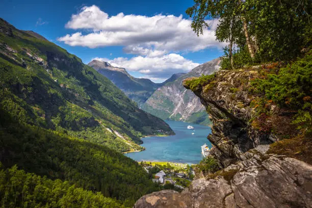 Photo of Geiranger - July 30, 2018: Flydalsjuvet viewpoint at the stunning UNESCO Geiranger fjord, Norway