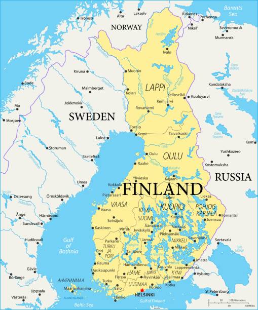 Map of Finland - Vector Map of Finland - Vector illustration map of helsinki finland stock illustrations