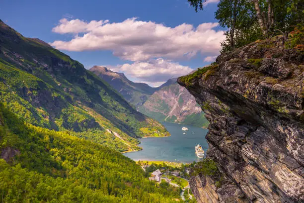 Photo of Geiranger - July 30, 2018: Flydalsjuvet viewpoint at the stunning UNESCO Geiranger fjord, Norway