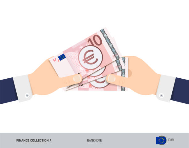 10 евро банкноты в руках. иллюстрация вектора плоского стиля. финансовая концепция. - bank symbol computer icon european union euro note stock illustrations