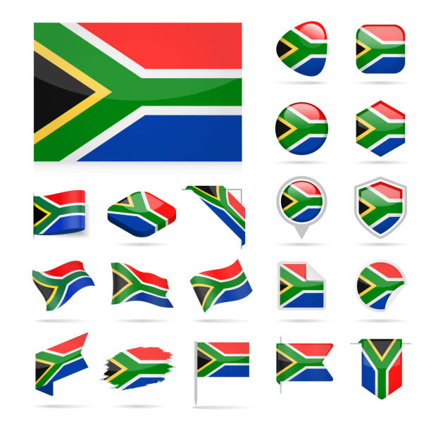 south africa - флаг икона глянцевый векторный набор - south africa flag africa south african flag stock illustrations