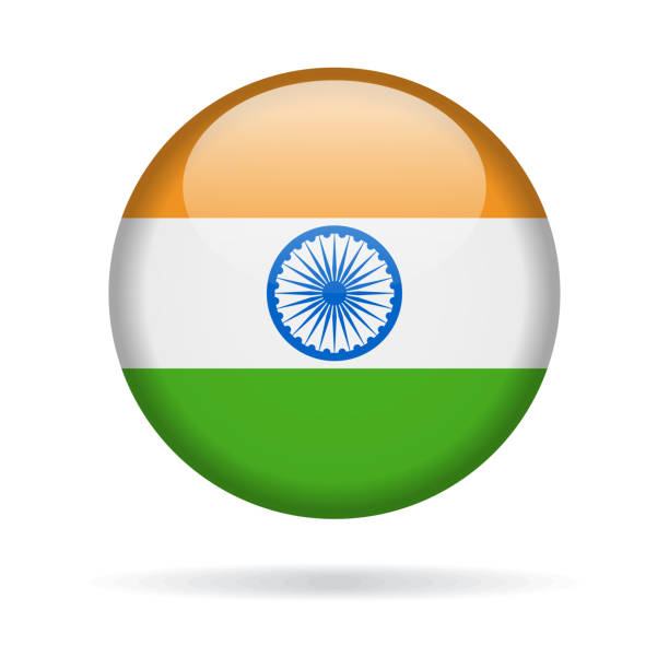 ilustraciones, imágenes clip art, dibujos animados e iconos de stock de india - redondo brillante icono de bandera vector - indian flag flag india indian culture