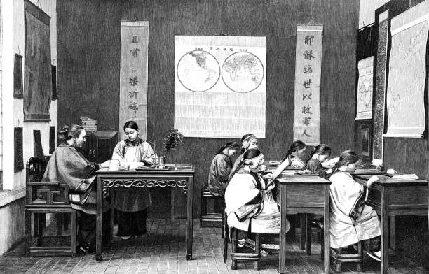 chrześcijańska szkoła dziewcząt w hong kongu - 1898 stock illustrations