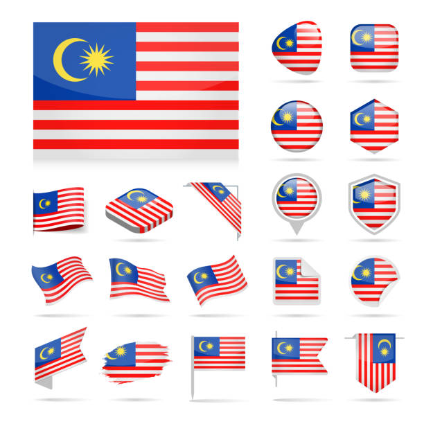 말레이시아-플래그 아이콘 광택 벡터 세트 - 말레이시아 국기 stock illustrations