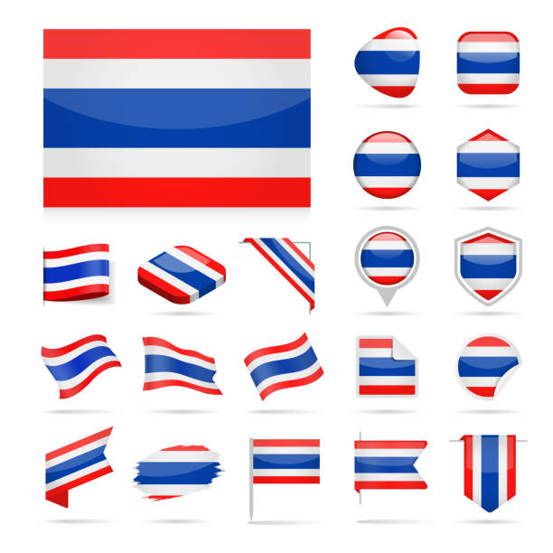 태국 국기 아이콘 광택 벡터 세트 - thailand thai flag flag push button stock illustrations