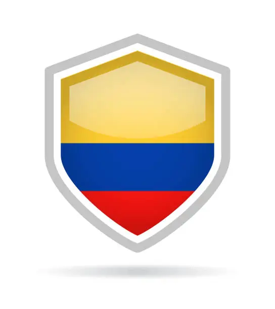 Vector illustration of Colombia - Shield Flag Vector Glossy Icon