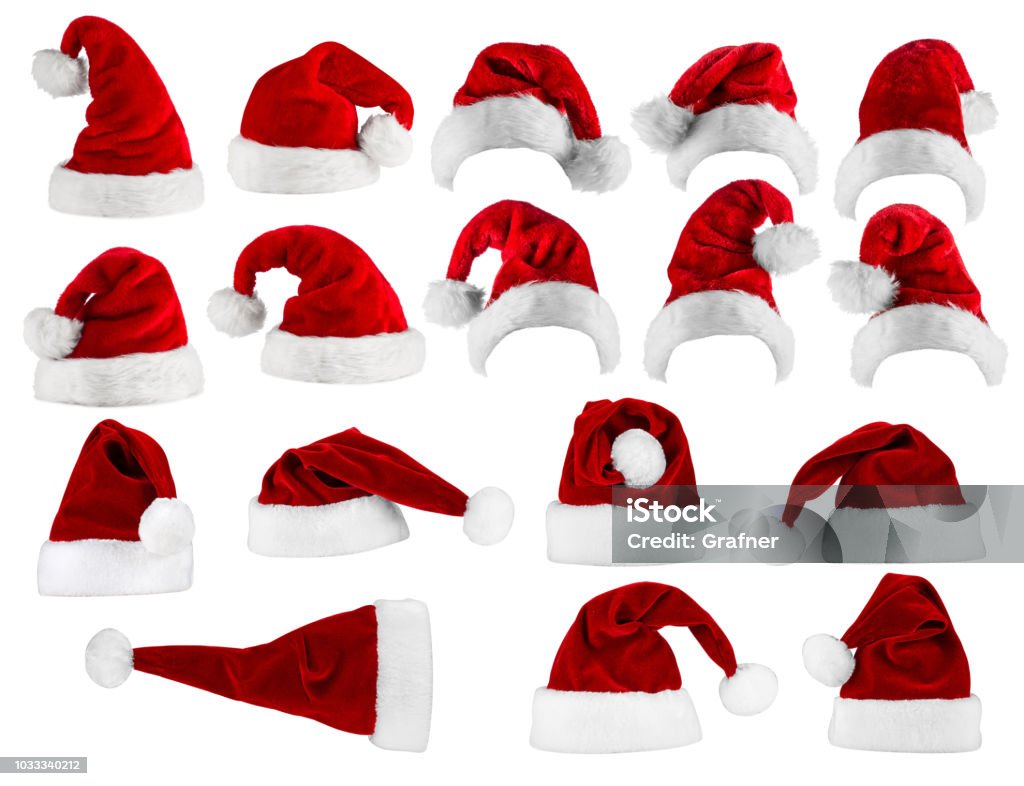 grande collezione di cappelli di Babbo Natale - Foto stock royalty-free di Cappello da Babbo Natale