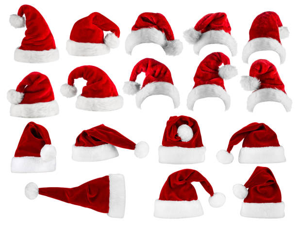 grote santa hat collectie - kerstmuts stockfoto's en -beelden