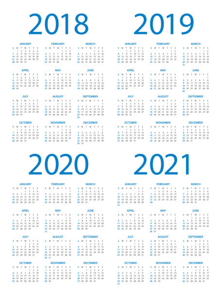 istock Calendars 2018 2019 2020 2021 Blue Vertical - American International Version. Days start from Sunday 1033340846