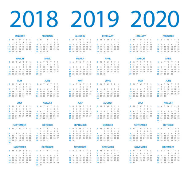 istock Calendars 2018 2019 2020 Blue Vertical - American International Version. Days start from Sunday 1033340856