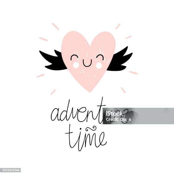 Adventure Time Vector Illustration With Pink Heart Baby Print Cartoon Background Stock Illustration - Download Image Now