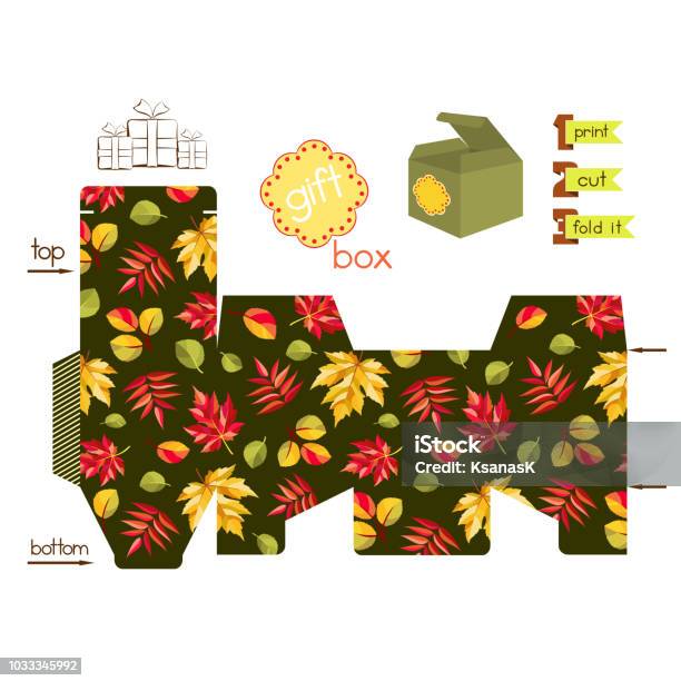 Printable Fall Boxes Printable Gift Box With Autumn Leaves Stock Illustration - Download ...