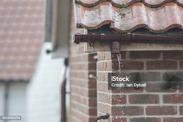 Missing Gutter Broken Gutter Missing A Downpipe House Guttering Repair Leaking Water ...