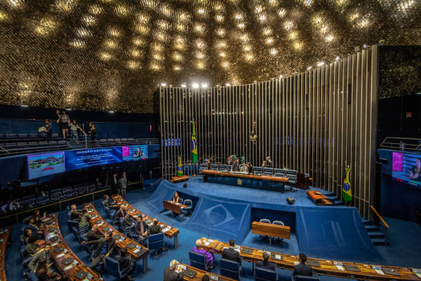 de plenaire vergaderzaal federale senaat op braziliaans nationaal congres - brasilia, distrito federal, brazilië - plenaire vergadering fotos stockfoto's en -beelden