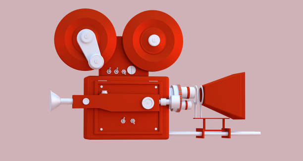 3D Illustration. Movie-cinema camera cartoon style. stock photo