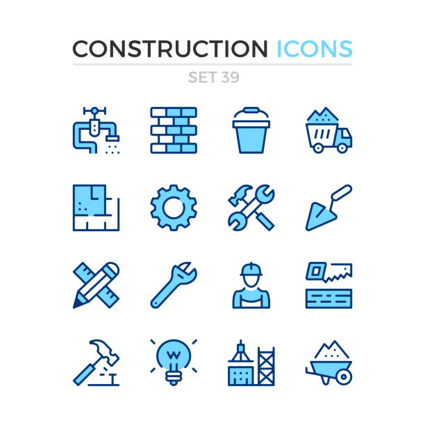 ilustrações de stock, clip art, desenhos animados e ícones de construction icons. vector line icons set. premium quality. simple thin line design. stroke, linear style. modern outline symbols, pictograms - construction material material brick building activity