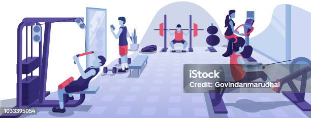 People Exercising At The Gym Stock Illustration - Download Image Now - Gym, Health Club, Exercising