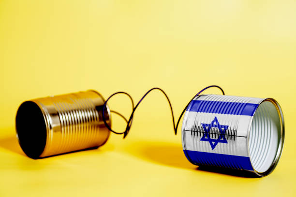 istock tin can phone with Israel Flag. communication concept 1033420976