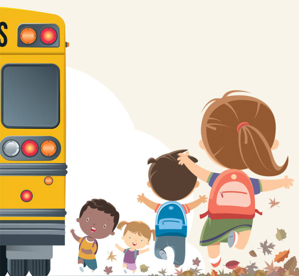 학생 들은 학교에가 버스 - back to school child first day of school school bus stock illustrations