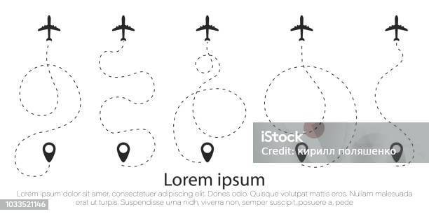Set Flugzeug Linie Stock Vektor Art und mehr Bilder von Flugzeug - Flugzeug, Weg, Gepunktete Linie