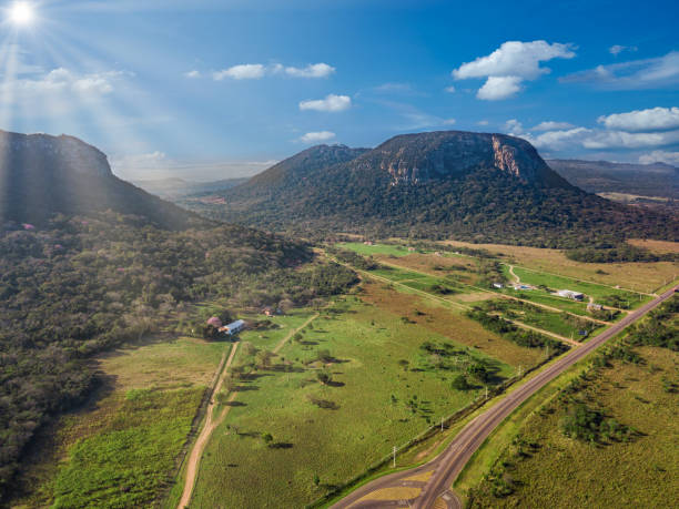 Aerial view of Cerro Paraguari. These Mountains are one of most iconic landmarks in Paraguay. stock photo